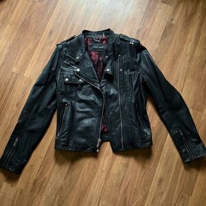 Woman’s black Leather Moto Jacket by Black Rivet